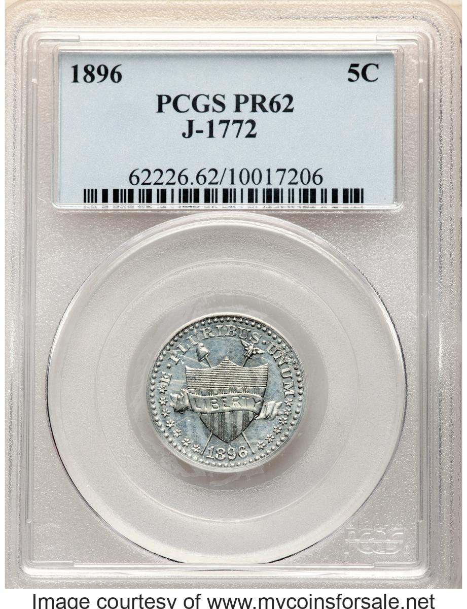1896 5C Five Cent Piece, Judd-1772, Pollock-1989, High R.6, PR62 - Front