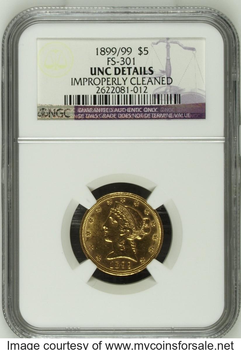 1899 $5 Repunched Date, FS-301, unc NGC
