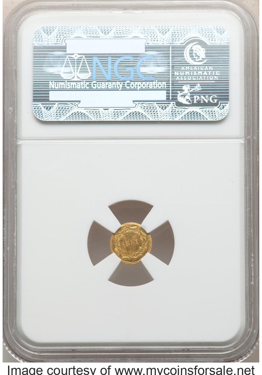 1881 Dated California Gold, Bird & Butterfly-Wreath, MS63 NGC - Back