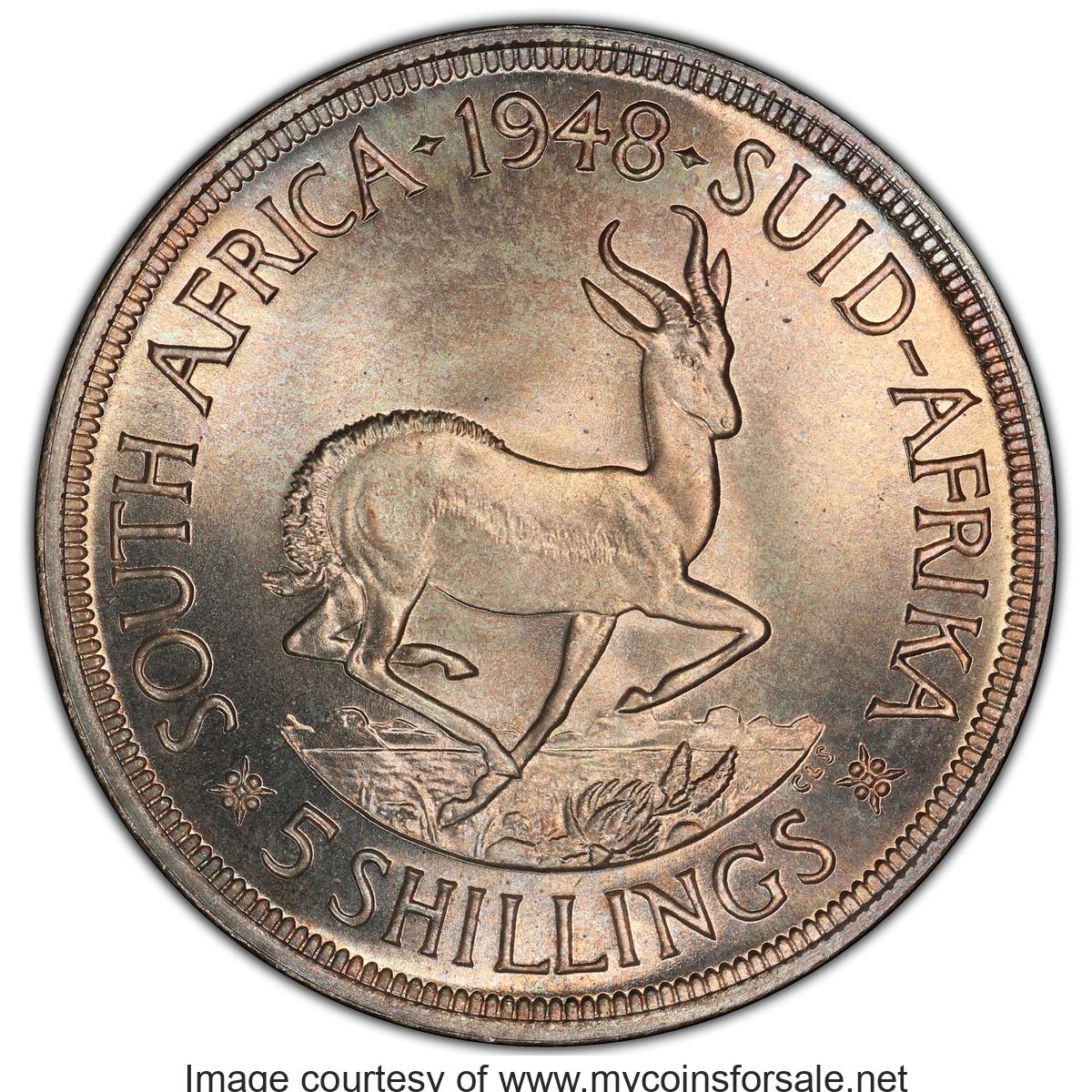 1948 South Africa: George VI Prooflike 5 Shillings 1948 PL67 PCGS - Main Back