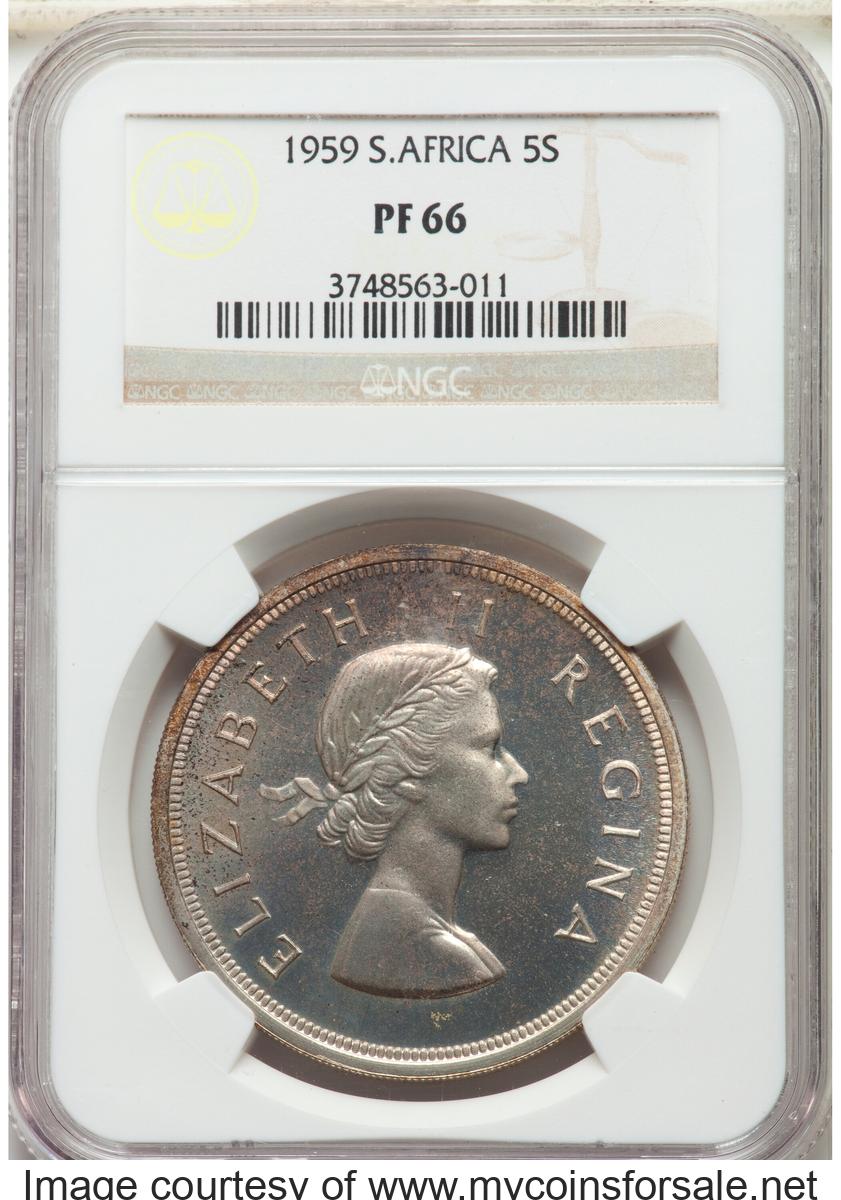 1959 South Africa: Elizabeth II Proof 5 Shillings 1959 PR66 NGC
