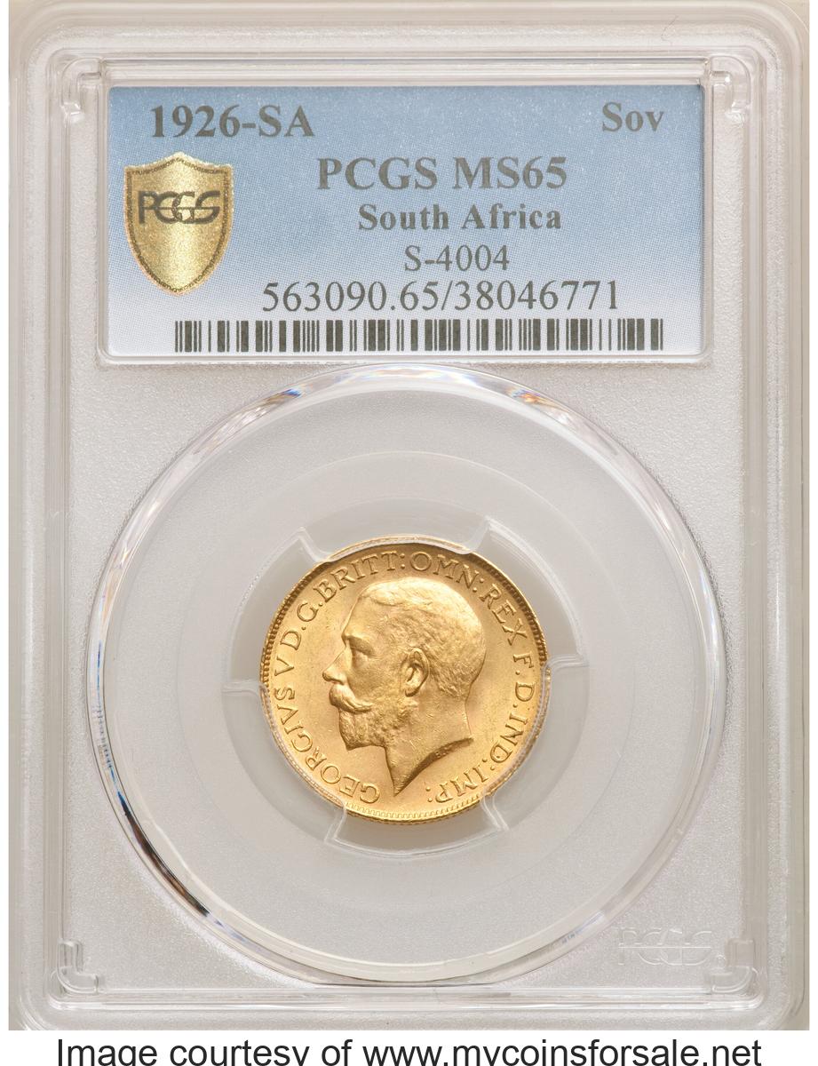 1926 South Africa: George V gold Sovereign 1926-SA MS65 PCGS - Front