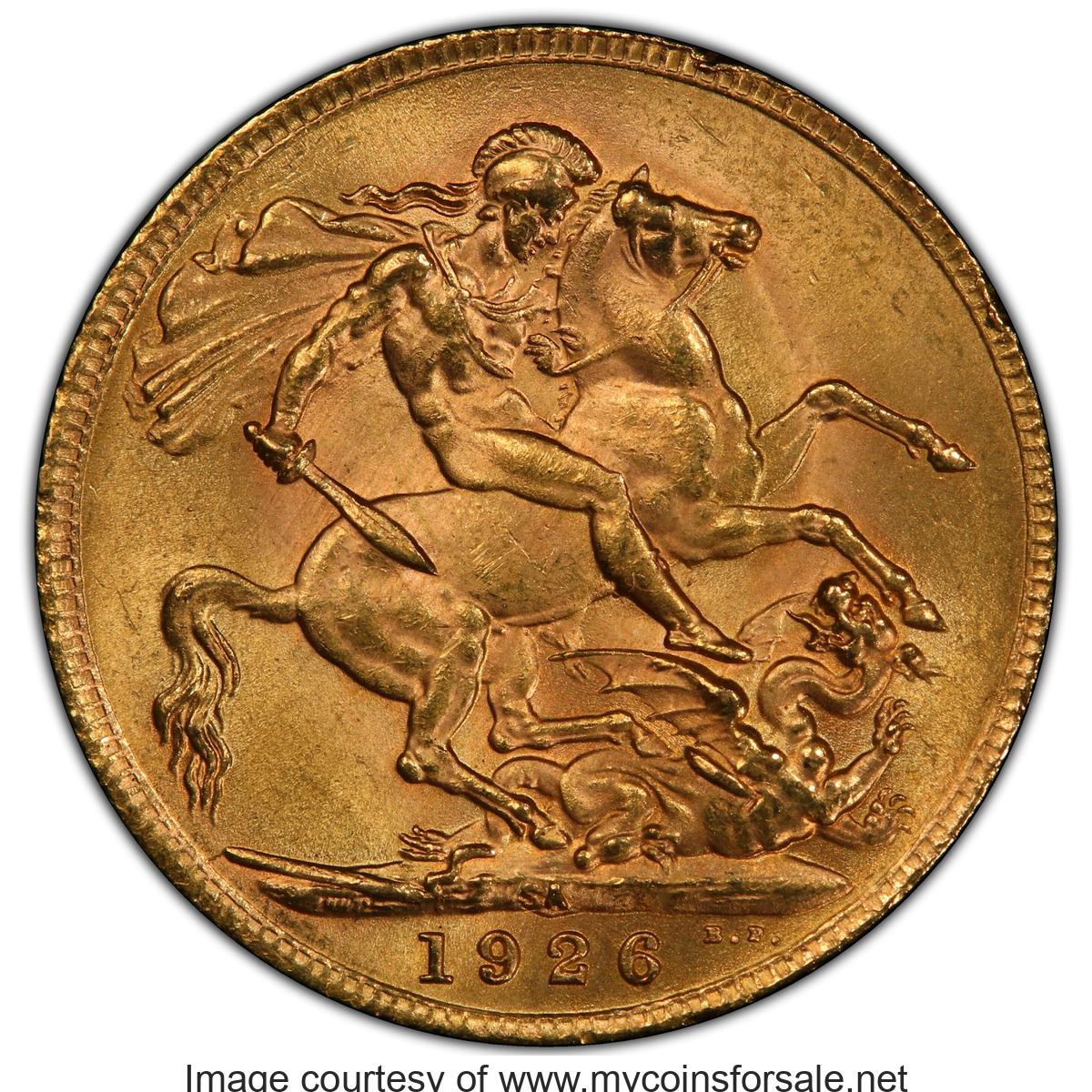 1926 South Africa: George V gold Sovereign 1926-SA MS65 PCGS - Main Back