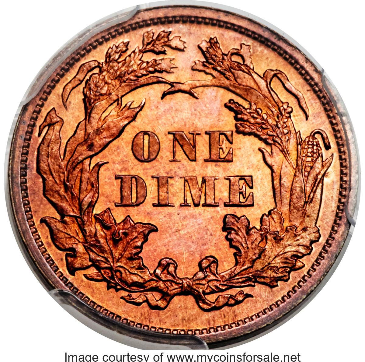 1870 10C Ten Cents, Judd-834, Pollock-924, High R.6 Red. CAC - Main Back