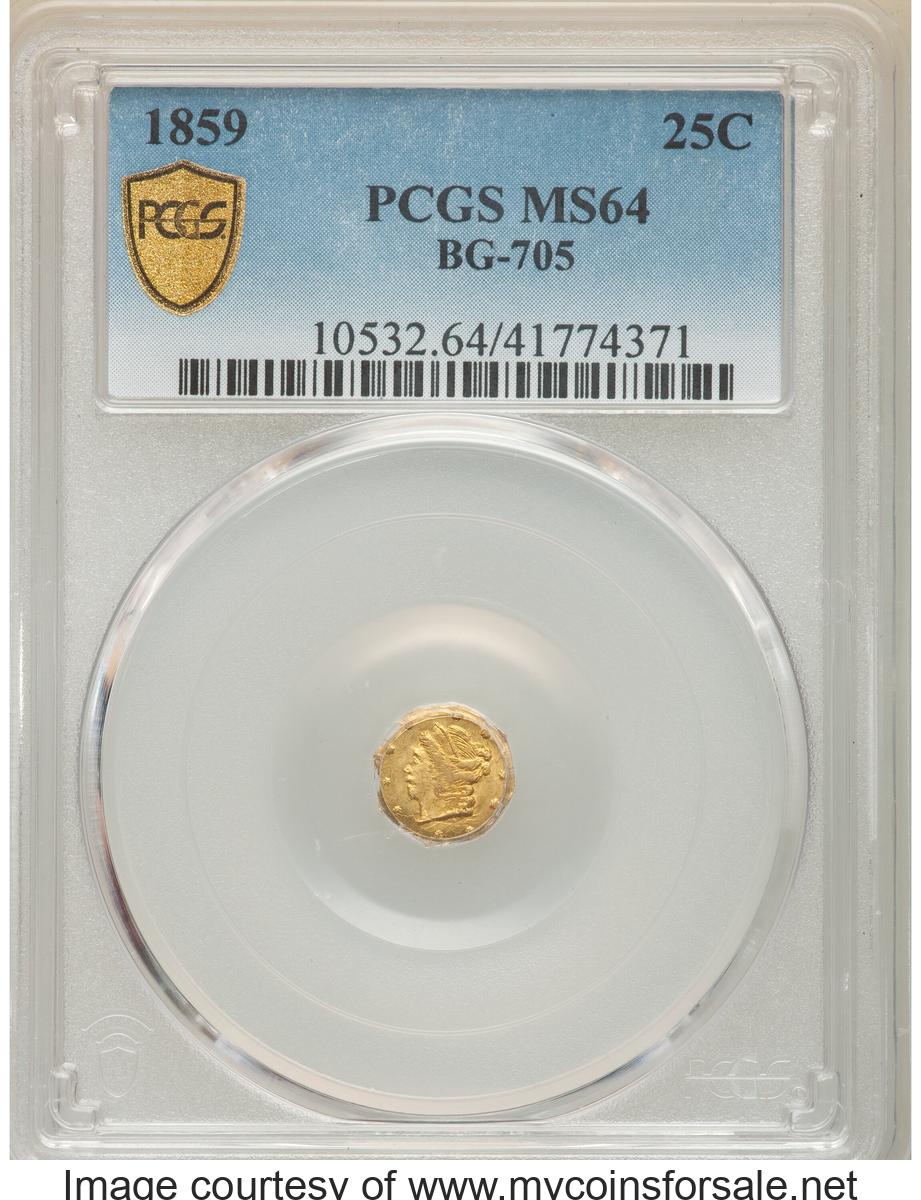1859 25C Liberty Octagonal 25 Cents, BG-705, High R.6, MS64 PCGS