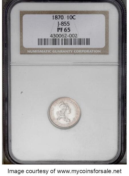 1870 10C Standard Silver Dime, Judd-855, Pollock-935, High R.6, PR65 - Front