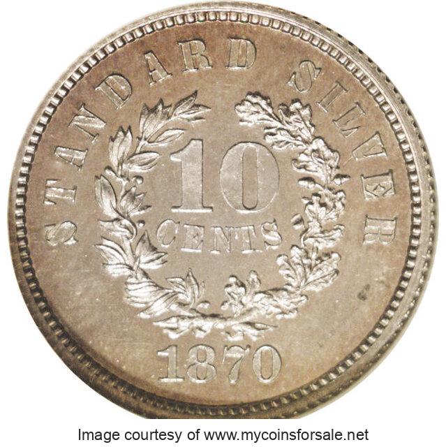 1870 10C Standard Silver Dime, Judd-855, Pollock-935, High R.6, PR65 - Main Back