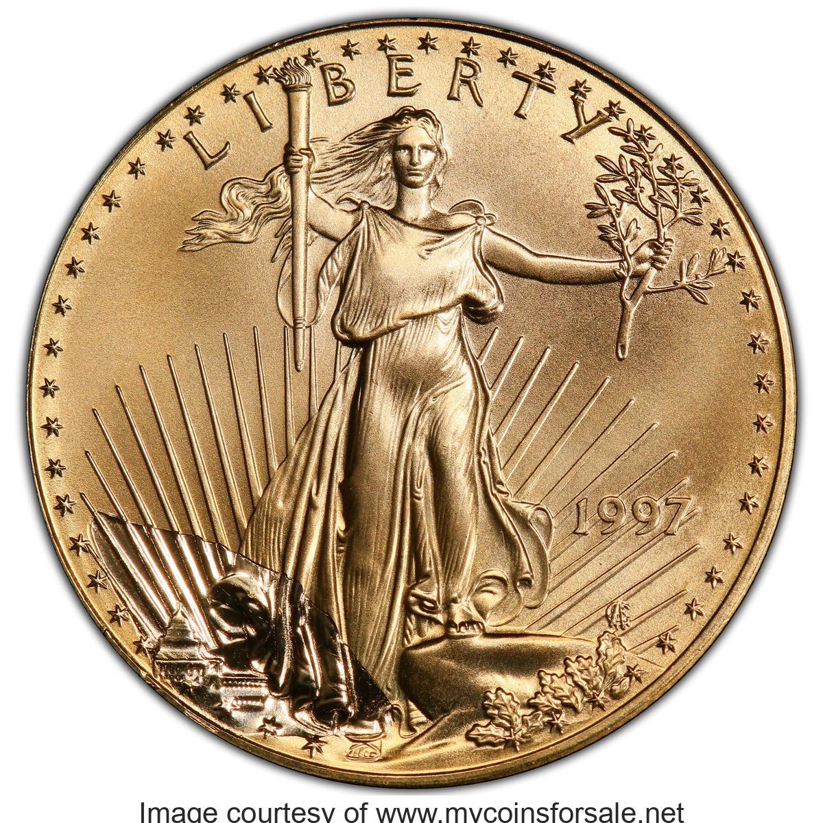 1997 $50 One-Ounce Gold Eagle -- Struck Through Plastic Obverse -- - Main Front