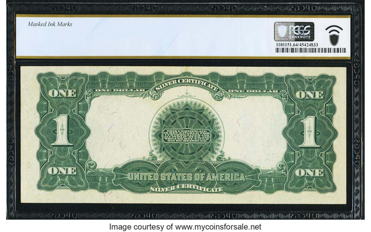 1899 Low Serial Number X26A Fr. 236 $1 1899 Silver Certificate PCGS Banknote Choice Unc 64 Details - Back