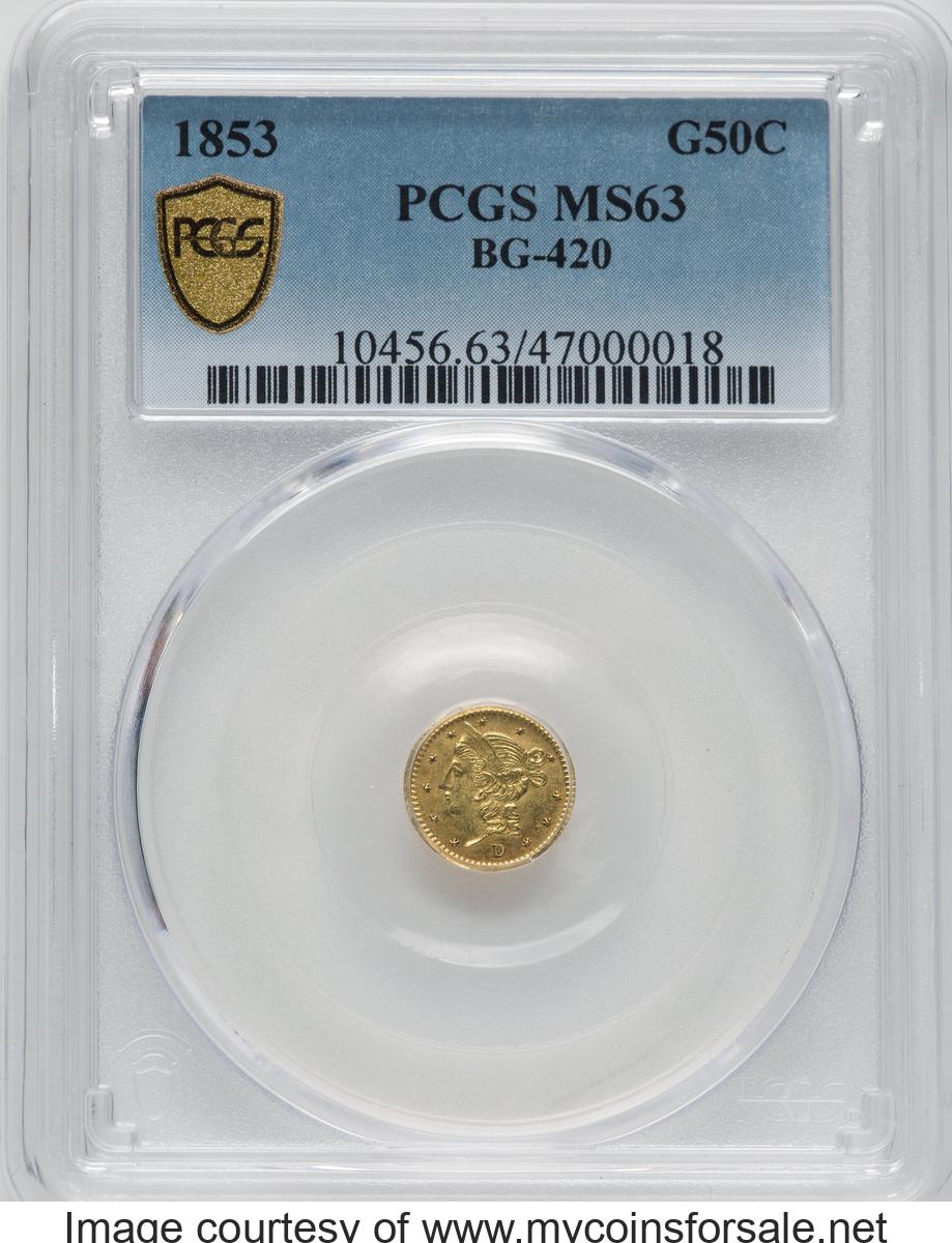 1853 50C Liberty Round 50 Cents, BG-420, Low R.7. Die State II, with a die crack through star 2. This is a rare. - Front