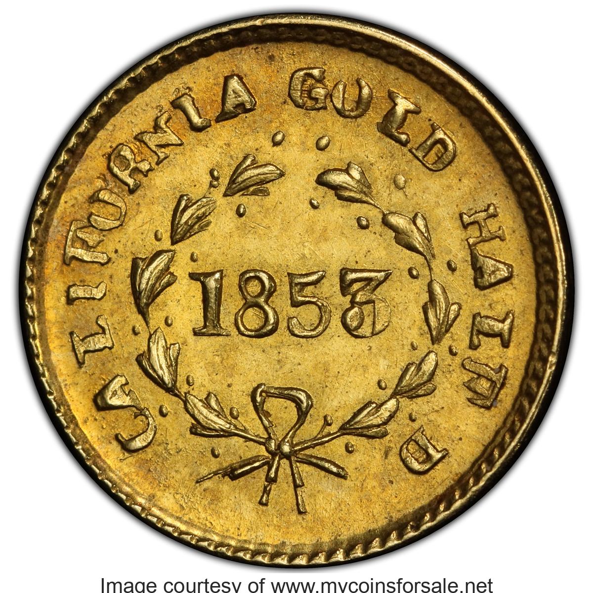 1853 50C Liberty Round 50 Cents, BG-420, Low R.7. Die State II, with a die crack through star 2. This is a rare. - Main Back