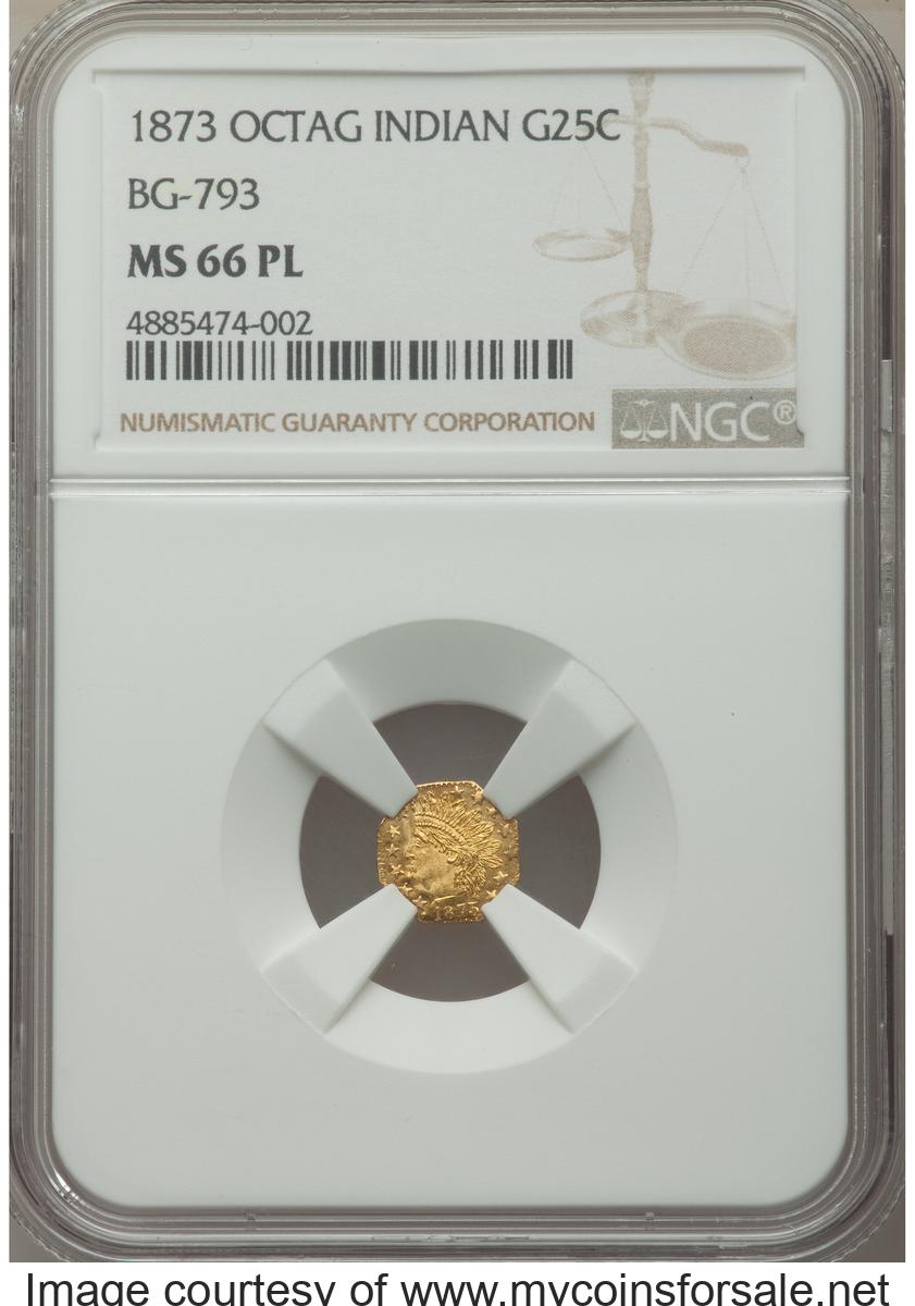 1873 25C Indian Octagonal 25 Cents, BG-793, R.5, MS66 Prooflike.