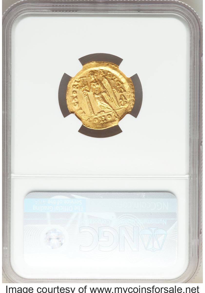 Ancients: Leo I the Great, Eastern Roman Empire (AD 457-474). AV solidus (20mm, 4.44 gm, 5h). NGC Choice AU 4/5 - 4/5, edge bend. - Back