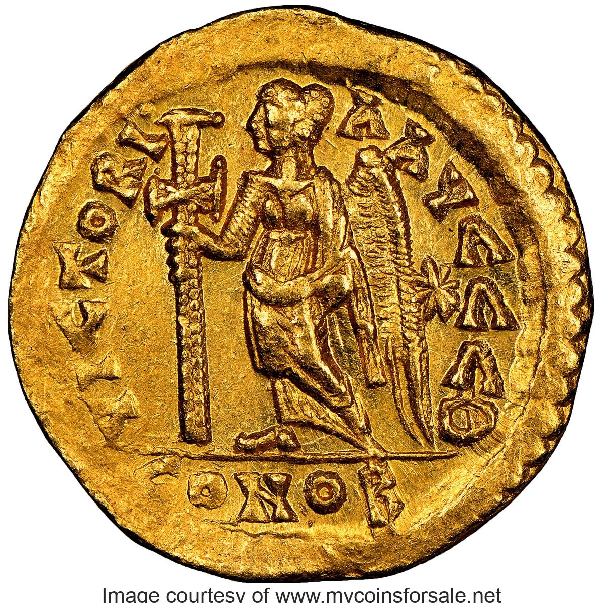 Ancients: Leo I the Great, Eastern Roman Empire (AD 457-474). AV solidus (20mm, 4.44 gm, 5h). NGC Choice AU 4/5 - 4/5, edge bend. - Main Back