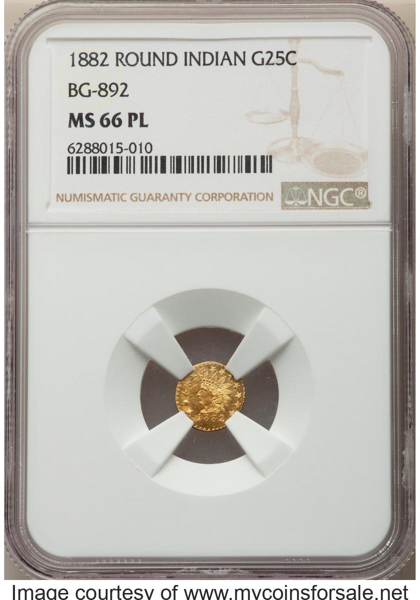 1882 25C Indian Round 25 Cents, BG-892, High R.7, Prooflike