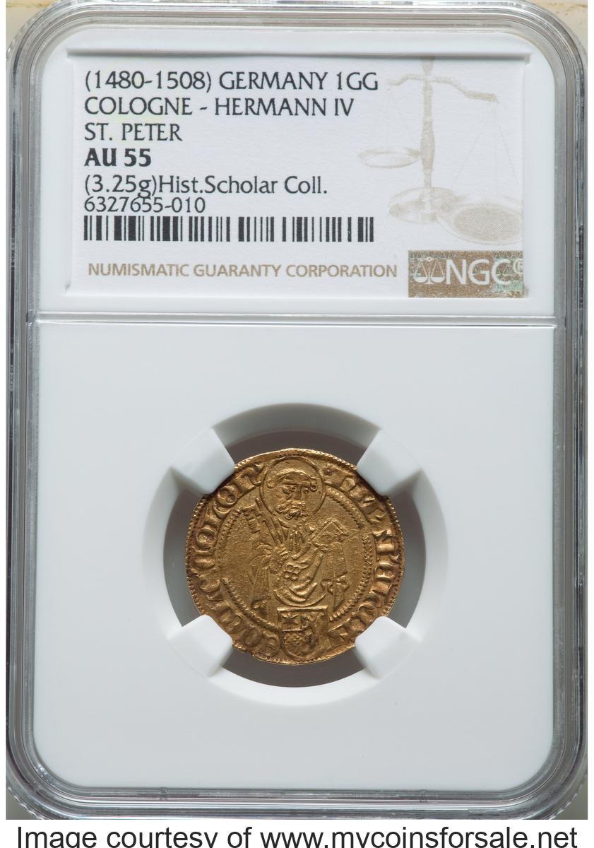 German States: Cologne. Hermann IV von Hessen (1480-1508) Goldgulden ND (1481) AU55 NGC