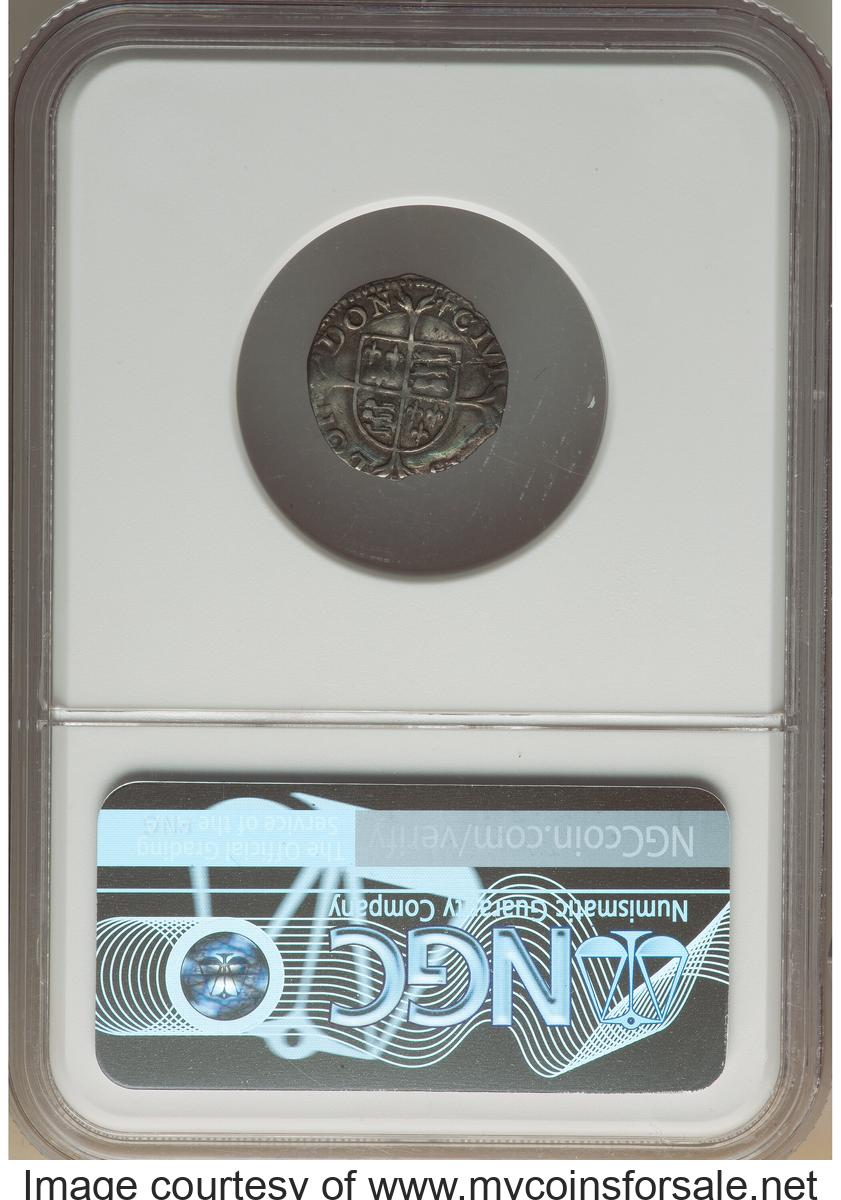 Great Britain: Philip II of Spain & Mary (1554-1558) Penny ND (1553-1554) XF Details (Bent) NGC - Back