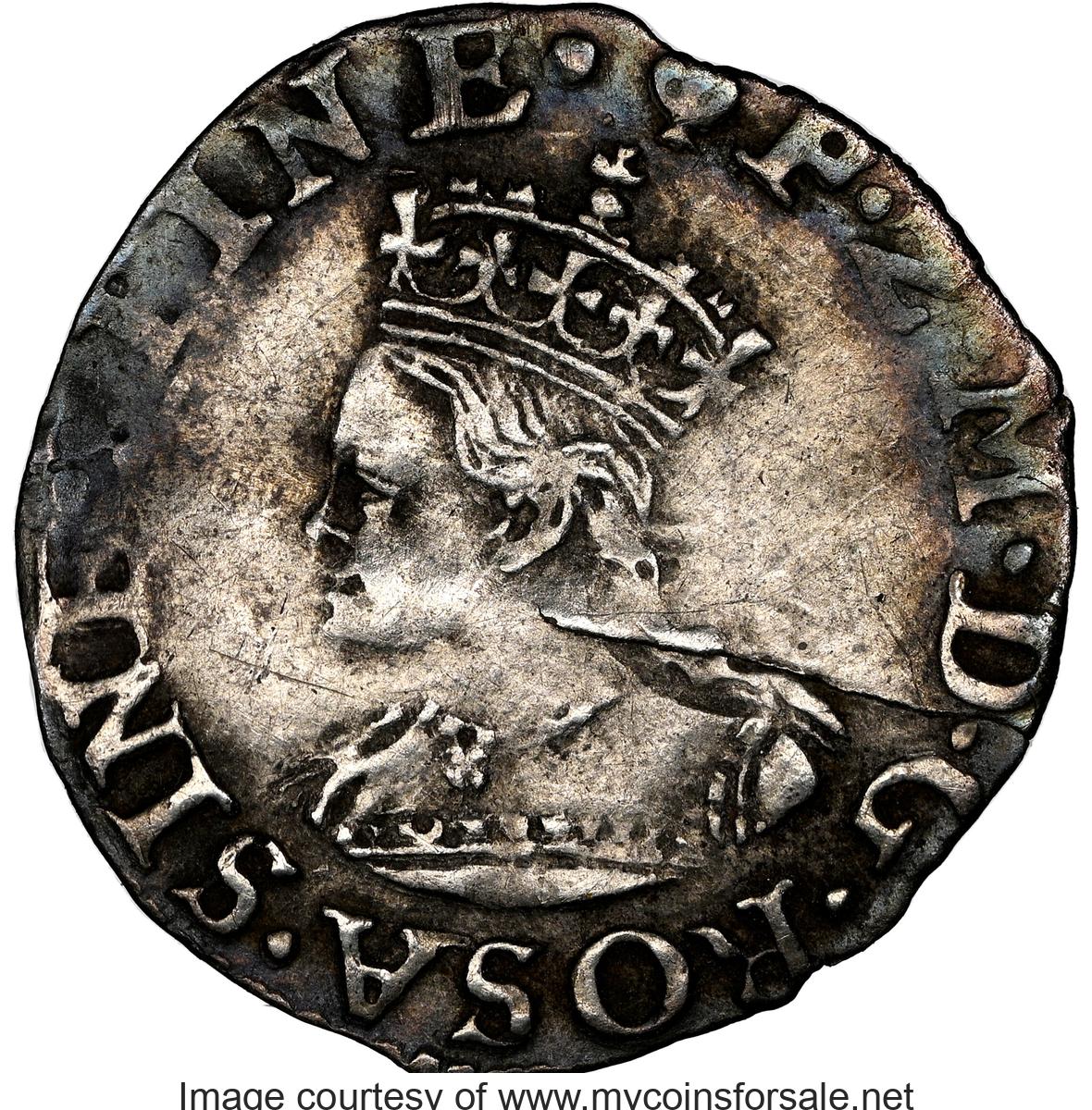 Great Britain: Philip II of Spain & Mary (1554-1558) Penny ND (1553-1554) XF Details (Bent) NGC - Main Front