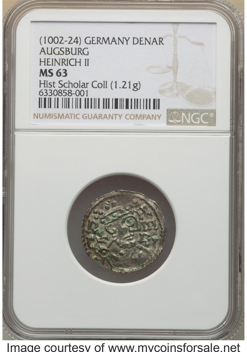 German States: Augsburg. Henry II Denar (1002-1024) MS63 NGC - Front