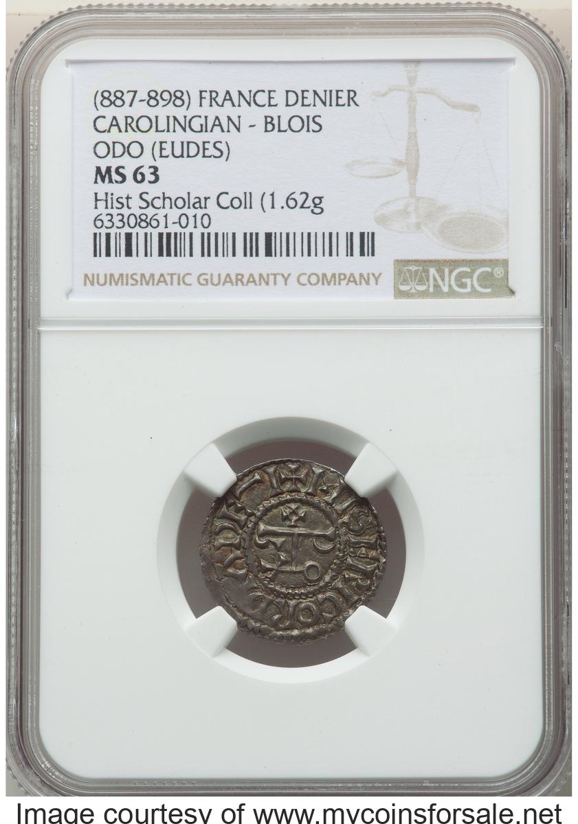 France: Carolingian. Odo Denier ND (887-898) MS63 NGC