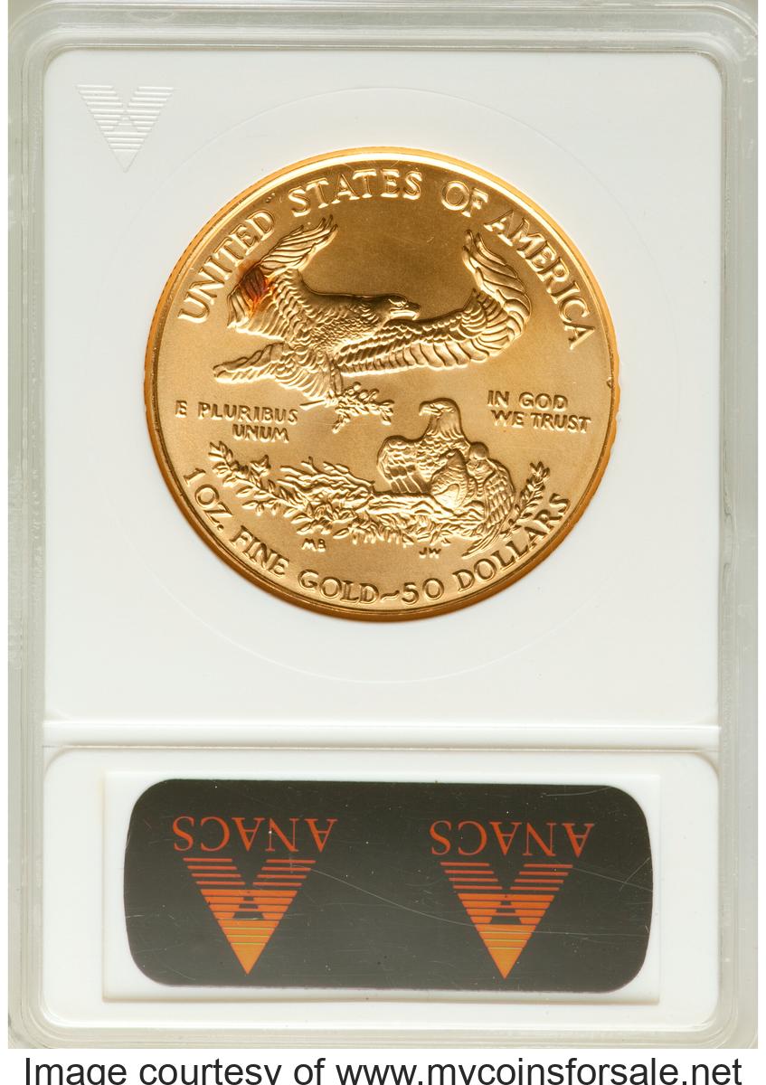 1999 $50 One-Ounce Gold Eagle -- Struck Thru Plastic -- - Back