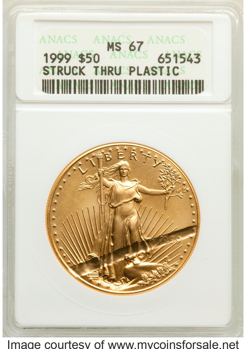 1999 $50 One-Ounce Gold Eagle -- Struck Thru Plastic -- - Front