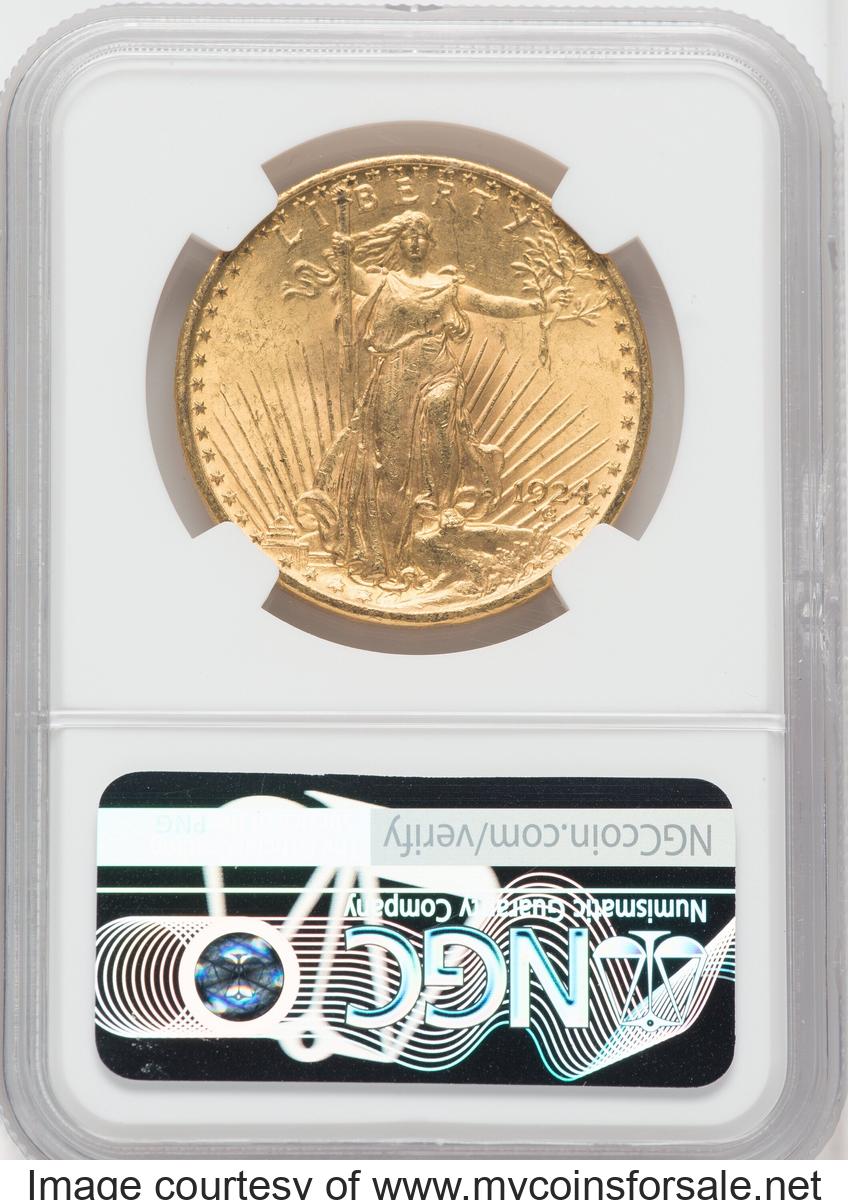 1924 $20 Saint-Gaudens Double Eagle -- Reverse Struck Thru -- - Back