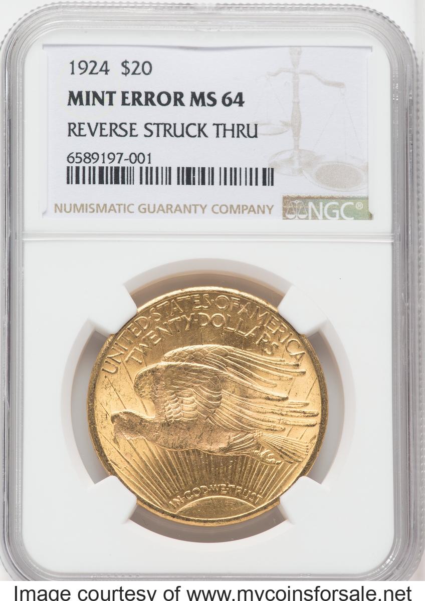 1924 $20 Saint-Gaudens Double Eagle -- Reverse Struck Thru -- - Front
