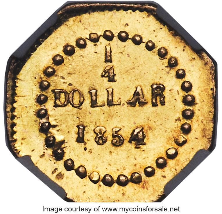 1854 25C Liberty Octagonal 25 Cents, BG-104, R.4, MS66 Prooflike NGC - Main Back