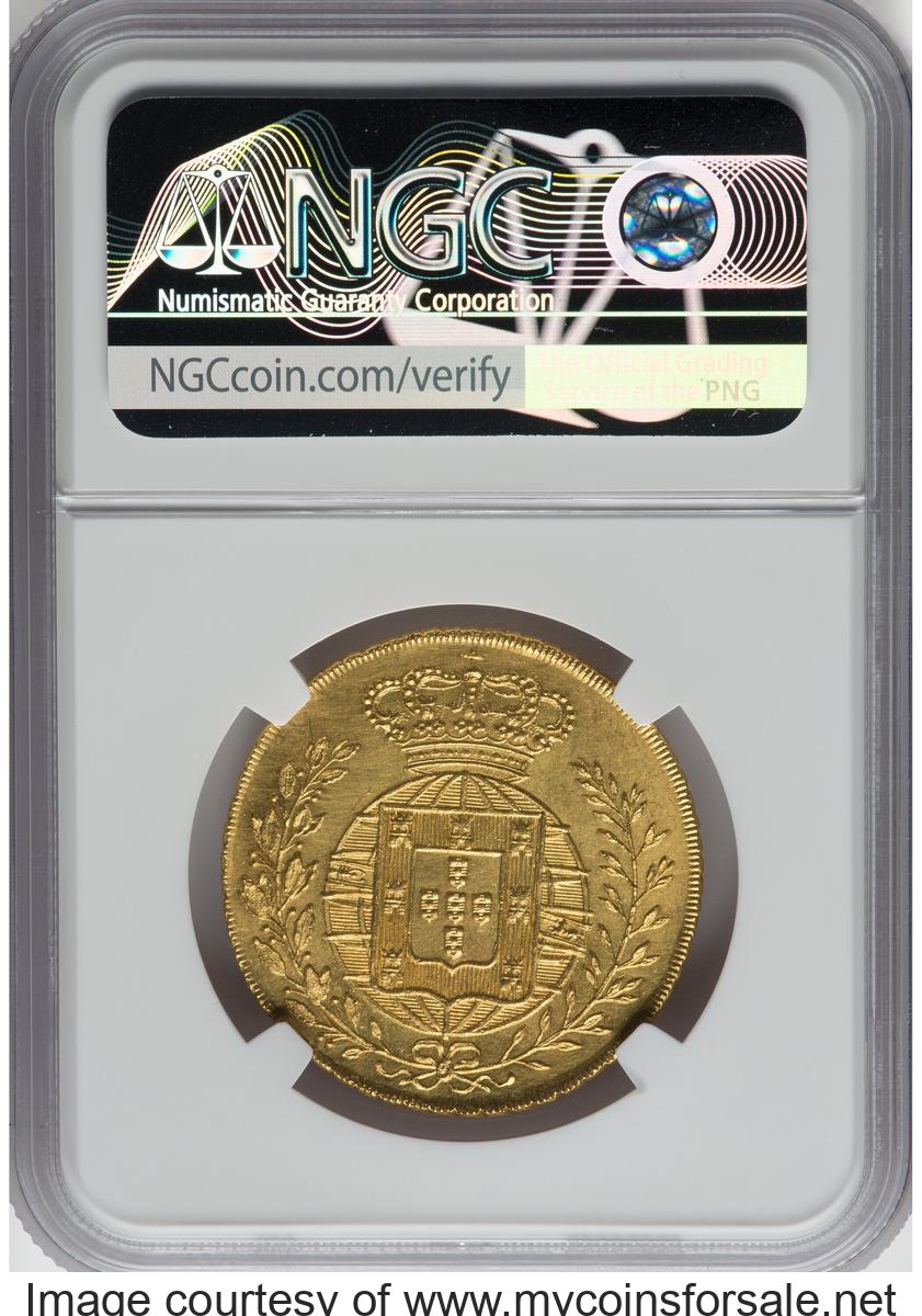 1824 Portugal: João VI gold 6400 Reis (Peça) 1824 UNC Details (Cleaned) NGC - Back