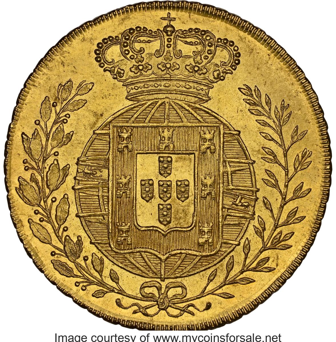 1824 Portugal: João VI gold 6400 Reis (Peça) 1824 UNC Details (Cleaned) NGC - Main Back