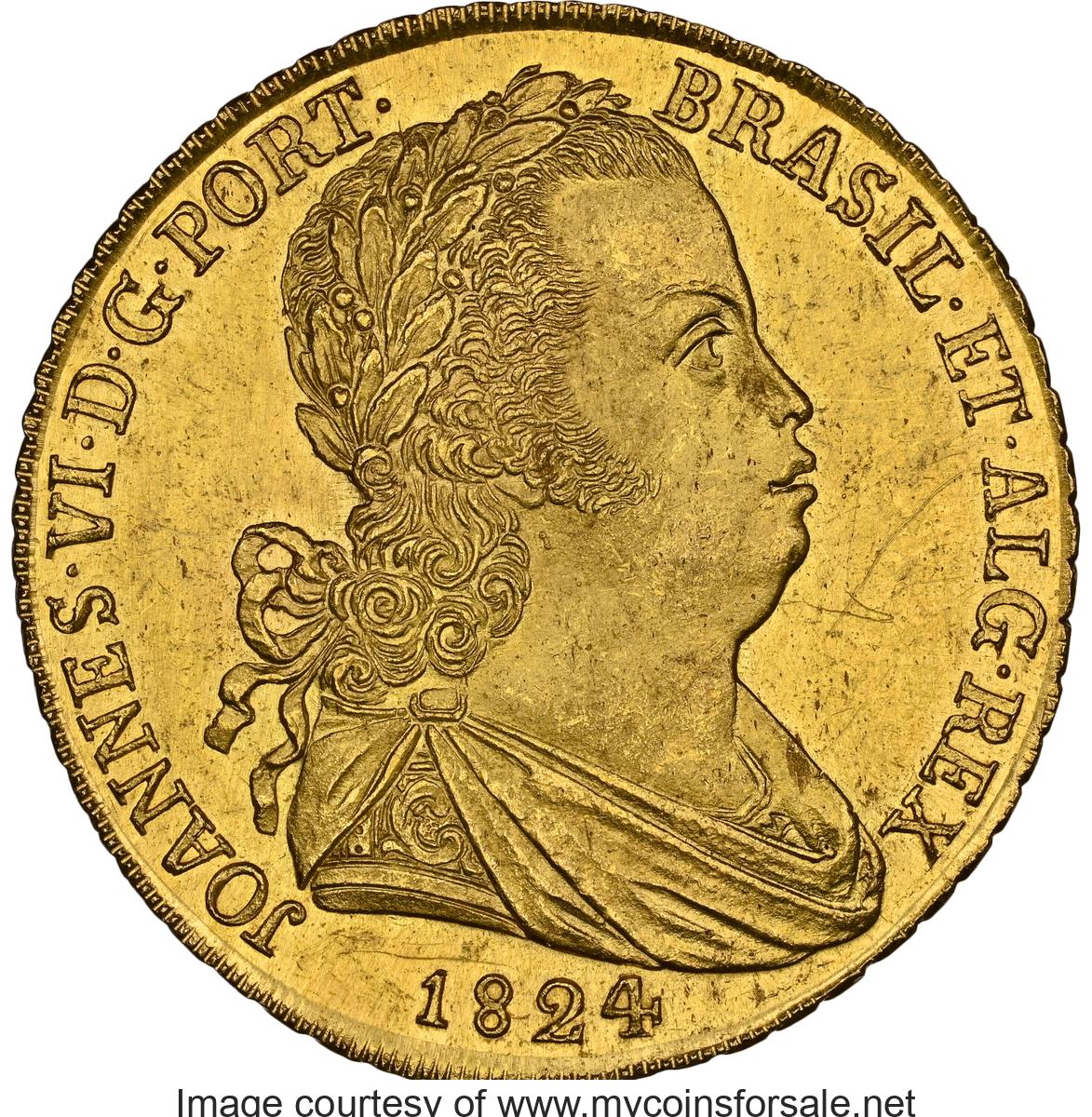 1824 Portugal: João VI gold 6400 Reis (Peça) 1824 UNC Details (Cleaned) NGC - Main Front